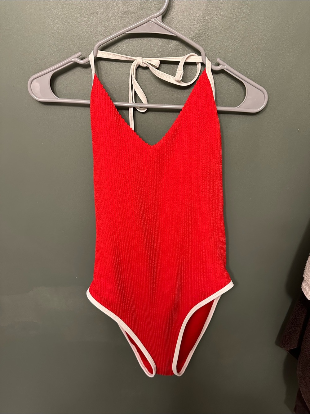 Red One-Piece Swimsuit with White Trim